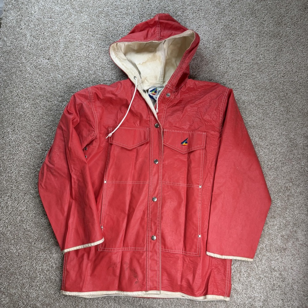Vintage Misty Harbor Coat Womens Large Red Hooded Any Weather Slicker PVC Rain